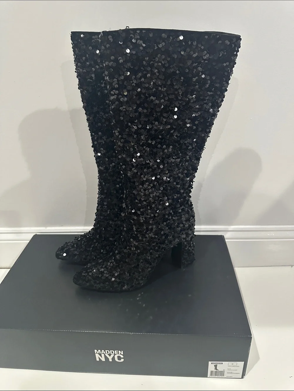 Women's Tall Glitter Block Heel Boots Size 11